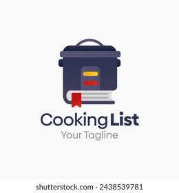 Illustration Vector Graphic Logo of Cooking List. Merging Concepts of a Book and RIce cooker. Good for Education, Course, Learning, Academy, Recipe, Manual Book etc