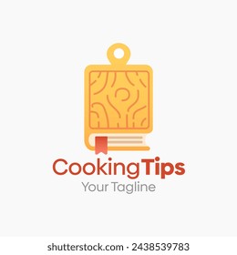 Illustration Vector Graphic Logo of Cooking Tips. Merging Concepts of a Book and wooden cutting board. Good for Education, Course, Learning, Academy, Recipe etc