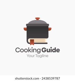 Illustration Vector Graphic Logo of Cooking Guide. Merging Concepts of a Book and Saucepan Shape. Good for Education, Course, Learning, Academy, Recipe, etc