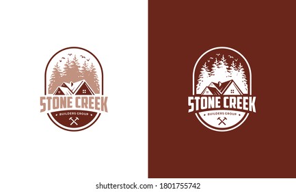 illustration vector graphic logo design. classic, modern, real estate, house building in forest