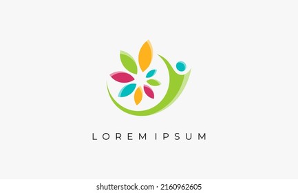 illustration vector graphic logo design, pictogram combination abstract flower and person in colorful style