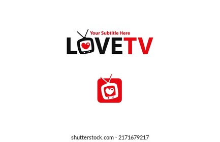 illustration vector graphic logo design, logotype typography for love TV with letter O as TV icon