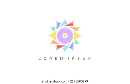 illustration vector graphic logo design, pictogram logogram, combination abstract sun and eye with colorful palette color