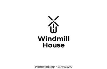 illustration vector graphic logo design, combination windmill and WH monogram, minimalist modern style