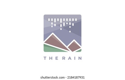 illustration vector graphic logo design, abstract flat mountain with rain