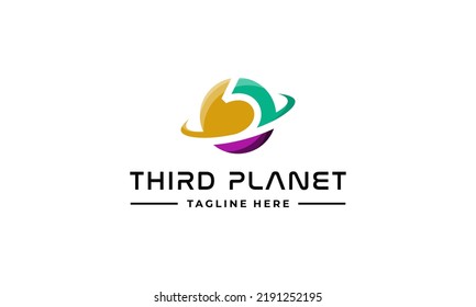 diseño de logotipo gráfico vectorial de ilustración. tercer planeta en múltiples colores amarillo, verde y púrpura