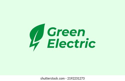 illustration vector graphic logo design, pictogram logo combination leaf and electric bolt in green color