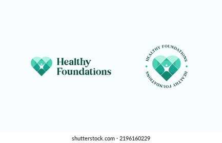 illustration vector graphic logo design, modern pictogram logo combination heart shape and human people icon with green turquoise color gradient