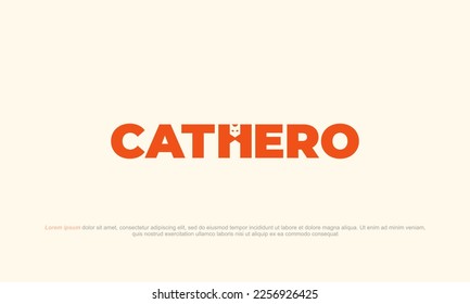 illustration vector graphic logo design. wordmark, logotype cat hero, negative space cat in letter H
