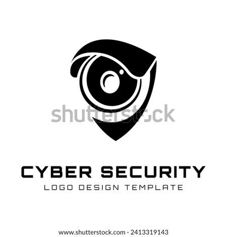Illustration vector graphic logo design of shield and CCTV camera. Suitable for cyber security services.