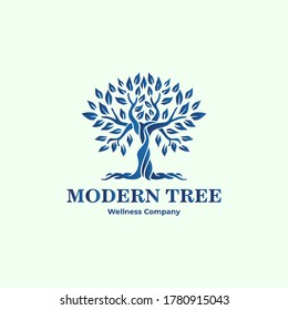 illustration vector graphic logo designs. pictogram logo tree, modern unique style with blue color