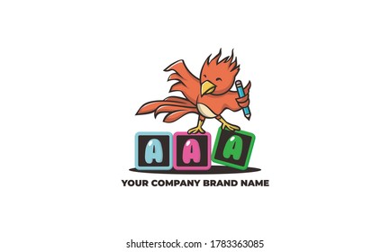 illustration vector graphic logo designs. character mascot logo bird holding pencil
