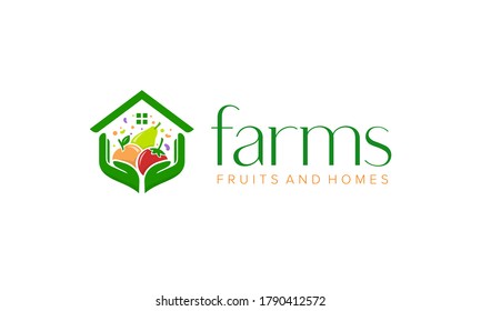 illustration vector graphic logo designs. pictogram logo combination harvest fruits, hands, and roof