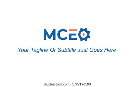 illustration vector graphic logo designs. monogram letters MCEO, combination play button and gear