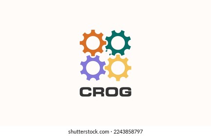 illustration vector graphic logo designs. logomark, logogram, pictogram logo combination cog and frog. negative space logo.