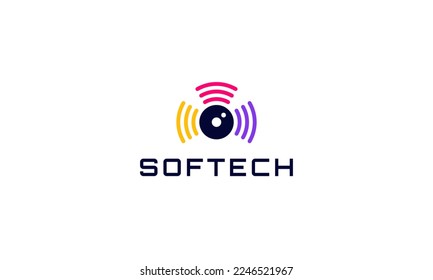 ilustración de diseños de logotipo gráfico vectorial. logograma, marca de logaría, logotipo del pictograma. lente, ojo y onda de señal de la cámara combinada