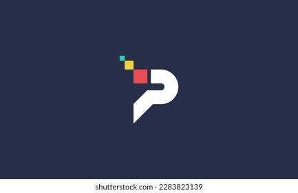 illustration vector graphic logo designs. pictogram p monogram logo with some colorful pixels square