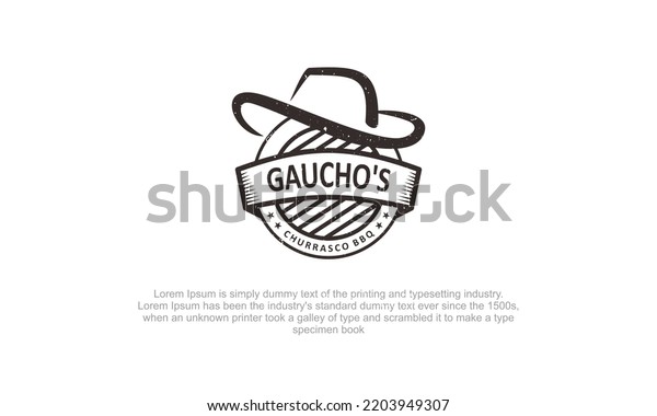 illustration vector graphic logo\
designs, emblem badge style logo, cowboy barbeque grilled\
logo