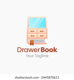 Illustration Vector Graphic Logo of Drawer Book. Merging Concepts of a Book and Drawer. Good for Education, Course, Learning, Academy etc