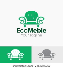 Illustration Vector Graphic Logo of Eco Meble. Merging Concepts of a Sofa Furniture and eco, leaf or nature Shape. Good for business, startup, company logo