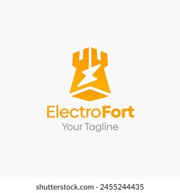 Vector de ilustración Logo gráfico de Electro Fort. Fusión de los conceptos de una forma de castillo de Flash y Fort. Bueno para la Educación, juego, etc