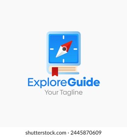 Ilustración Vector Gráfico Logo de Guía del Explore. Fusión de los conceptos de un libro y una mochila Bueno para la Educación, curso, aprendizaje, academia, etc