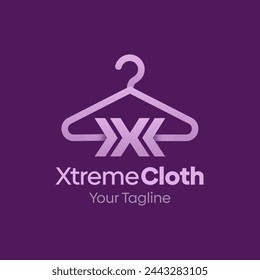 Ilustración Vector Logo gráfico de tela extrema. Combinación de los conceptos de una moda Hanger y la forma inicial del alfabeto X. Bueno para la industria de la moda, lavandería de negocios, boutique, ropa, sastre y etc