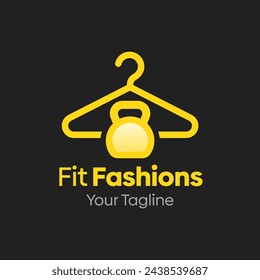 Illustration Vector Graphic Logo of Fashion Fit . Merging Concepts of a Hanger Fashion and Fitness, Gym Shape. Good for Fashion Industry, Business Laundry, Boutique, Garment, Tailor and etc