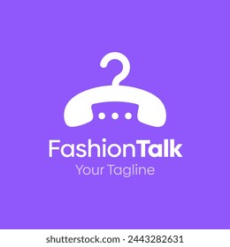 Illustration Vector Graphic Logo of Fashion Talk. Merging Concepts of a Hanger Fashion and Telephone Shape. Good for Fashion Industry, Business Laundry, Boutique, Garment, Tailor and etc