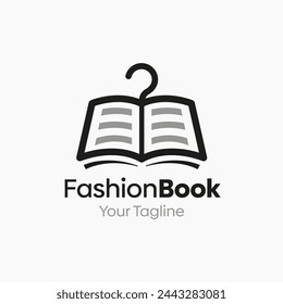 Illustration Vector Graphic Logo of Fashion Book. Merging Concepts of a Hanger Fashion and Open Book Shape. Good for Fashion Industry, Business Laundry, Boutique, Garment, Tailor and etc