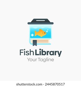 Illustration Vector Graphic Logo of Fish Library. Merging Concepts of a Book and Fish Aquarium Good for Education, Course, Learning, Academy etc