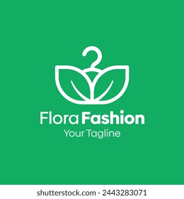Illustration Vector Graphic Logo of Flora Fashion. Merging Concepts of a Hanger Fashion and Flora Nature Shape. Good for Fashion Industry, Business Laundry, Boutique, Garment, Tailor and etc