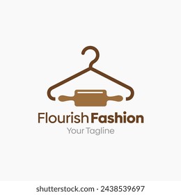 Illustration Vector Graphic Logo of Flourish Fashion. Merging Concepts of a Hanger Fashion and Rolling Pin Shape. Good for Fashion Industry, Business Laundry, Boutique, Garment, Tailor and etc