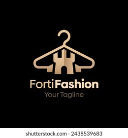 Illustration Vector Graphic Logo of Forti Fashion. Merging Concepts of a Hanger Fashion and Fort, Castle Shape. Good for Fashion Industry, Business Laundry, Boutique, Garment, Tailor and etc