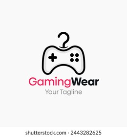 Illustration Vector Graphic Logo of Gaming Wear. Merging Concepts of a Hanger Fashion and Game Console Shape. Good for Fashion Industry, Business Laundry, Boutique, Garment, Tailor and etc