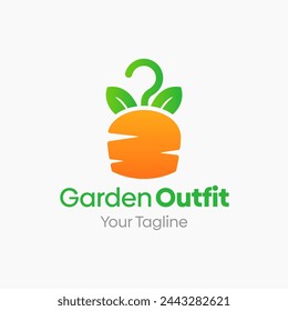 Illustration Vector Graphic Logo of Garden Outfit. Merging Concepts of a Hanger Fashion and Carrot Shape. Good for Fashion Industry, Business Laundry, Boutique, Garment, Tailor and etc