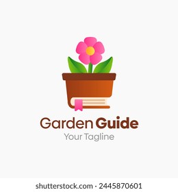 Illustration Vector Graphic Logo of Garden Book. Merging Concepts of a Book and Flower in pot. Good for Education, Course, Learning, Academy etc