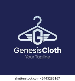 Illustration Vector Graphic Logo of Genesis Cloth. Merging Concepts of a Hanger Fashion and Initial G Alphabet Shape. Good for Fashion Industry, Business Laundry, Boutique, Garment, Tailor and etc