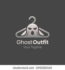 Illustration Vector Graphic Logo of Ghost Outfit. Merging Concepts of a Hanger Fashion and Ghost Shape. Good for Fashion Industry, Business Laundry, Boutique, Garment, Tailor and etc