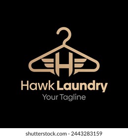 Illustration Vector Graphic Logo of Hawk Laundry. Merging Concepts of a Hanger Fashion and Initial H Alphabet with Wings Shape. Good for Fashion Industry, Business Laundry, Boutique, Garment, Tailor.