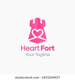 Ilustración Vector Logo gráfico de Heart Fort. La fusión de los conceptos de un amor de corazón y la forma del castillo de Fort. Bueno para la Educación, curso, aprendizaje, academia, etc