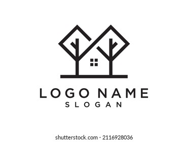 ilustración vectorial del concepto de construcción del árbol de casa del logotipo.