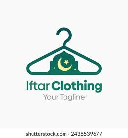 Illustration Vector Graphic Logo of Iftar Clothing. Merging Concepts of a Hanger Fashion and arabian Night Shape. Good for Fashion Industry, Business Laundry, Boutique, Garment, Tailor and etc