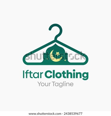 Illustration Vector Graphic Logo of Iftar Clothing. Merging Concepts of a Hanger Fashion and arabian Night Shape. Good for Fashion Industry, Business Laundry, Boutique, Garment, Tailor and etc