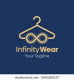 Illustration Vector Graphic Logo of infinity Wear. Merging Concepts of a Hanger Fashion and Infinite Shape. Good for Fashion Industry, Business Laundry, Boutique, Garment, Tailor and etc