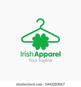 Illustration Vector Graphic Logo of Irish Apparel. Merging Concepts of a Hanger Fashion and Clover Leaf. Good for Fashion Industry, Business Laundry, Boutique, Garment, Tailor and etc