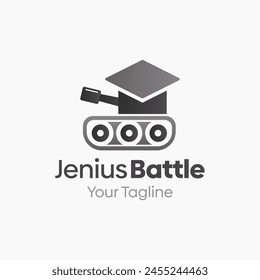 Illustration Vector Graphic Logo of Jenius Battle. Merging Concepts of a Academic Hat and Tank. Good for Game, Study, organization, group