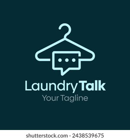 Illustration Vector Graphic Logo of Laundry Talk. Merging Concepts of a Hanger Fashion and Bubble Chat Shape. Good for Fashion Industry, Business Laundry, Boutique, Garment, Tailor and etc