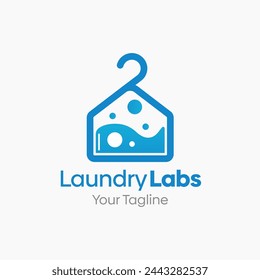 Illustration Vector Graphic Logo of Laundry Labs. Merging Concepts of a Hanger Fashion and Tube Labs Shape. Good for Fashion Industry, Business Laundry, Boutique, Garment, Tailor and etc
