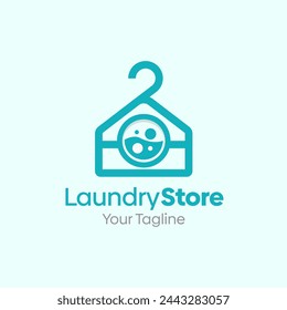 Illustration Vector Graphic Logo of Laundry Store. Merging Concepts of a Hanger Fashion and Washing Machine Shape. Good for Fashion Industry, Business Laundry, Boutique, Garment, Tailor and etc